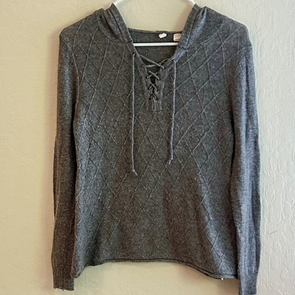 MOTH Anthropologie Charcoal Gray Wool Blend Size XS Hooded Sweater - Picture 2 of 5